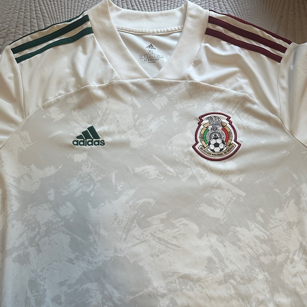 Mexico Adidas White Soccer Jersey with Green and Red Accents